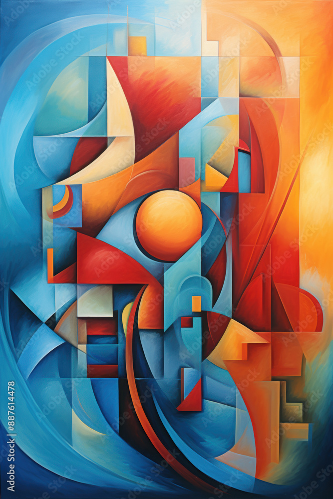 Poster abstract multicolored figures in an abstract cubist or cubism style painting