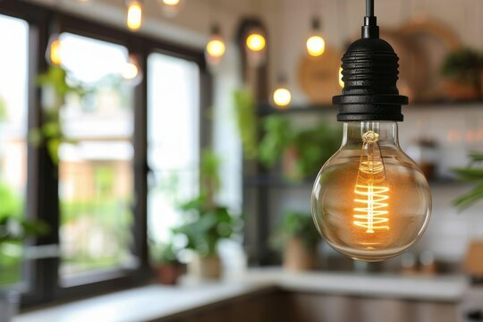 Vintage light bulb with warm glow in cozy cafe classic and nostalgic digital illustration