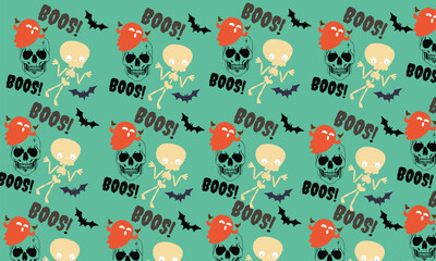 Vintage Halloween background,  Bats, Skeleton seamless background pattern