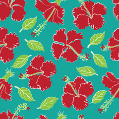 hibiscus graphic design seamless pattern in mint color background