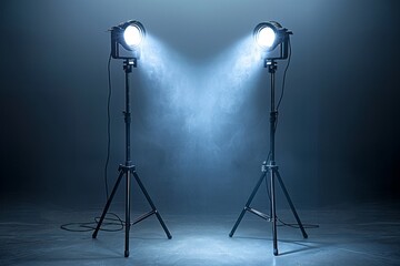 Professional photography studio with spotlights modern and technical digital illustration