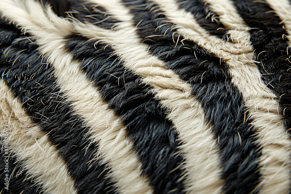 Poster a close up of the back skin texture of a zebra, focusing on its distinctive striped pattern. the bac