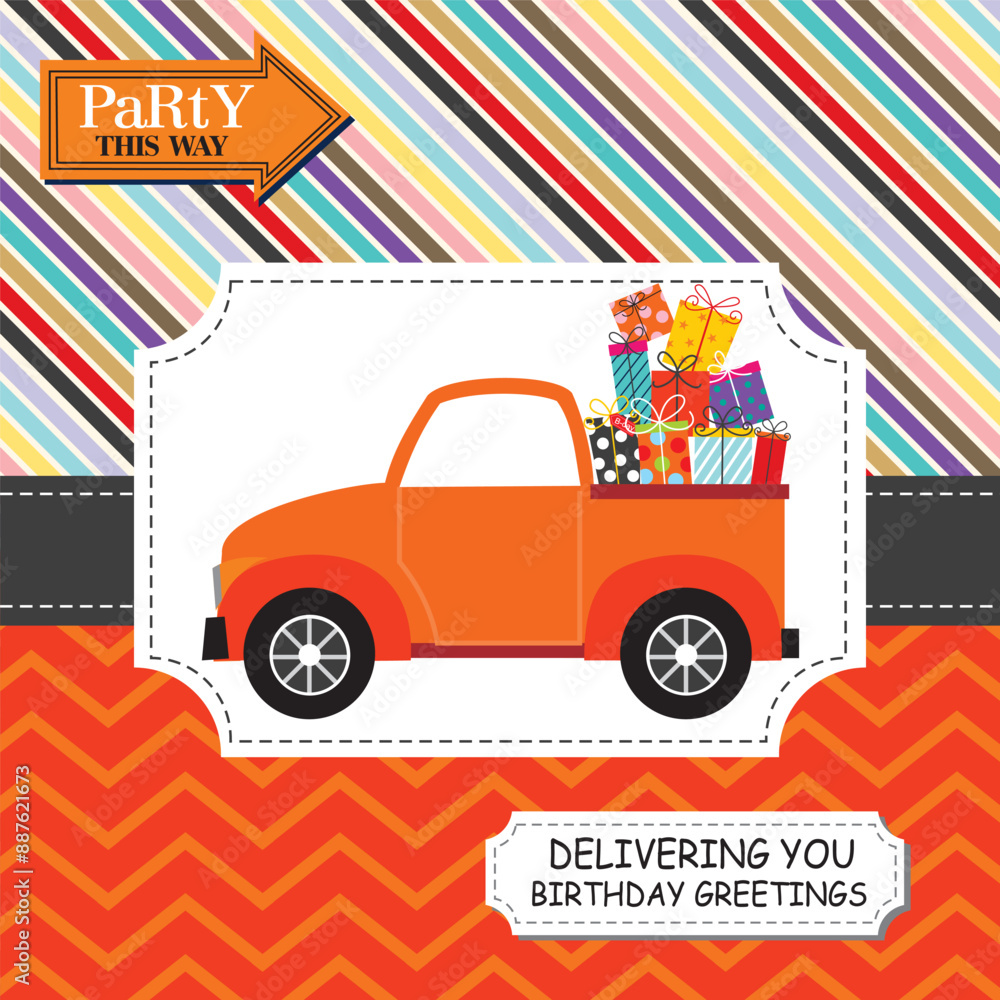 Canvas Prints happy birthday card design with gifts on the car