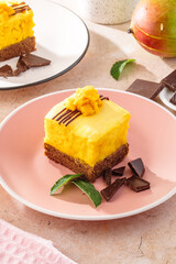 vegetarian dessert with mango and chocolate