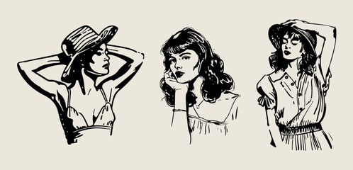 A minimalist collection of hand-drawn vector illustrations of food and beverage girls. Great for social media, posters, postcards, web design