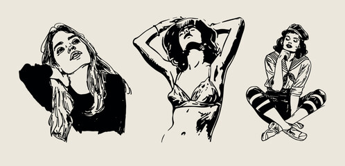 A minimalist collection of hand-drawn vector illustrations of food and beverage girls. Great for social media, posters, postcards, web design