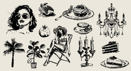 A minimalist collection of hand-drawn vector illustrations of food and beverage girls. Great for social media, posters, postcards, web design