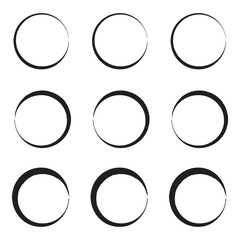 Red circle line hand drawn set. Highlight hand drawing circle isolated on background. Round handwritten red circle. For marking text, note, mark icon, number, marker pen, pencil and text check, vector