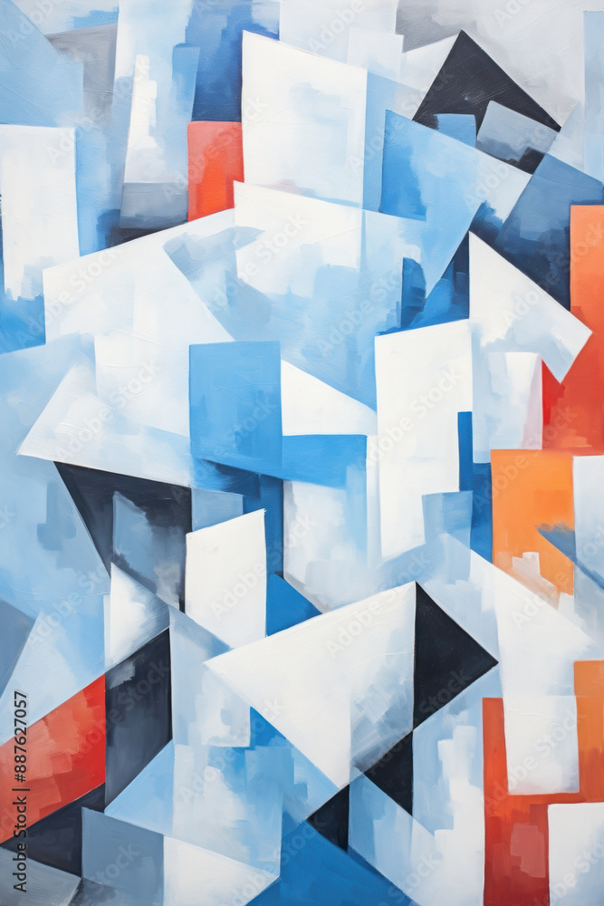 Poster abstract multicolored figures in an abstract cubist or cubism style painting