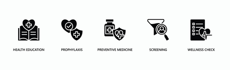 Fototapeta premium Preventive Health Care Banner Web Icon Vector Illustration Concept With Icon Of Health Education, Prophylaxis, Preventive Medicine, Screening, Wellness Check