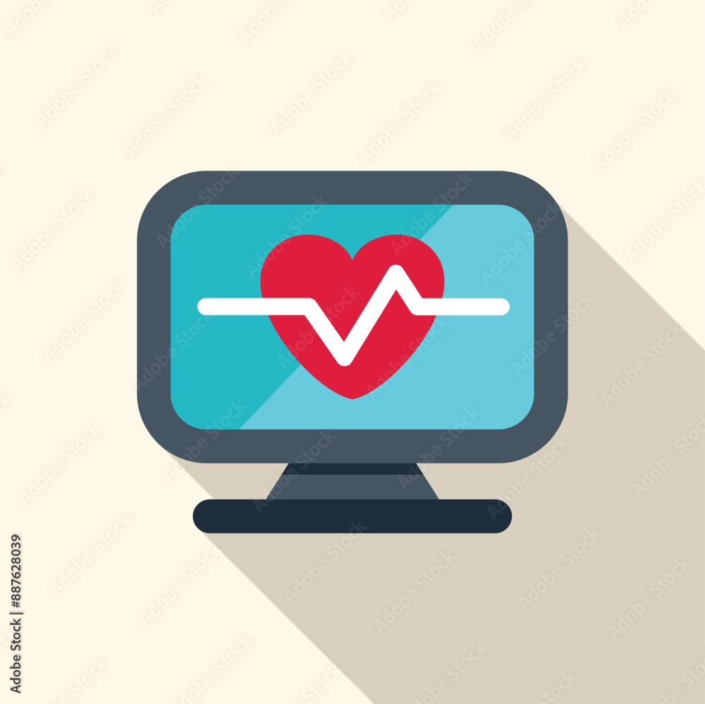 Aufkleber illustration of a computer monitor displaying a heartbeat, representing patient health monitoring in
