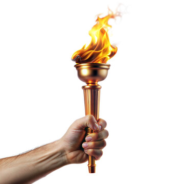 Hand Holding Flaming Olympic Torch Isolated on Transparent