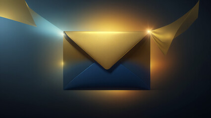 a gold envelope with a blue background