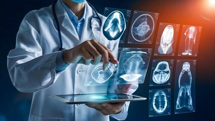 Doctor Reviewing Medical Scans on Digital Device