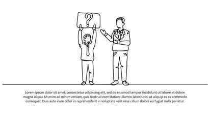 Continuous one line design of student asking teacher. Minimalist style vector illustration on white background.