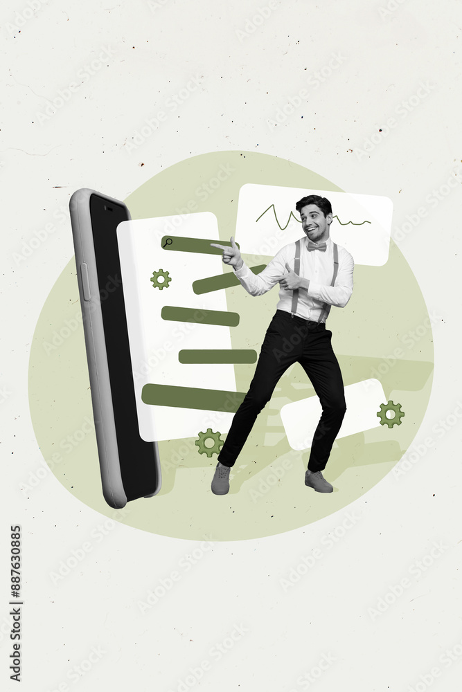 Poster sketch image composite trend artwork photo collage of workspace interface project cogwheel pointer c