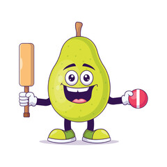 Cute pear playing cricket cartoon vector design