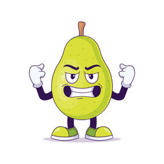 Cute pear cartoon showing strong expression