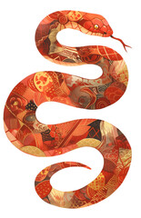 Naklejka premium Zodiac Snake animal - symbol sign of Chinese New Year 2025. Red snake with gold abstract pattern skin. Isolated element, clipart illustration