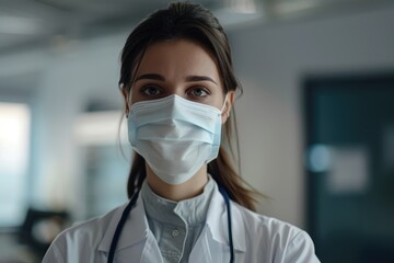 Female doctor in protective mask multiple portraits.
