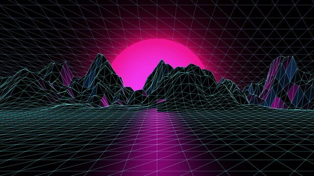 Synthwave retro animation, wireframe sunrise visualizer