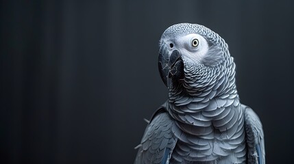 Fototapeta premium 15. A minimalist image with a white background featuring a single grey African grey parrot, positioned in the center