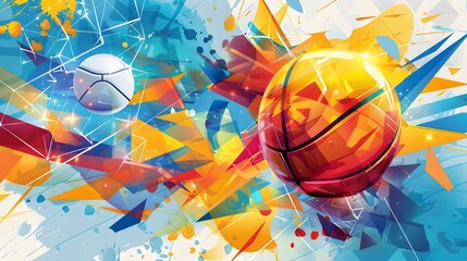 Discover the vibrant, abstract geometric ornament in this sport background, perfect for a national sports day celebration, Sharpen banner with space for text