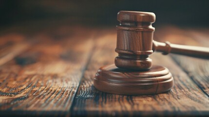 Wooden gavel resting on sound block on top of desk