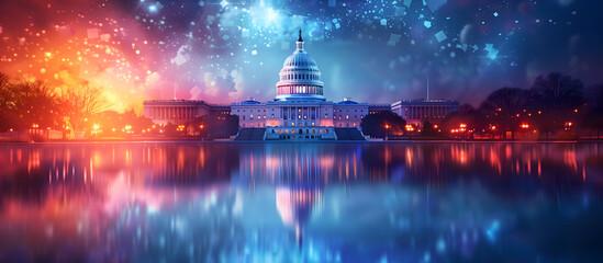 Night time celebration theme over Capital Hill in Washington DC, USA presidential election 2024 theme generative ai
