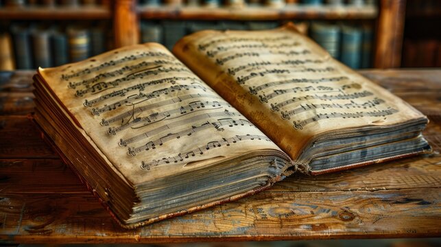 Old Music Score, Close-Up, Nostalgic And Detailed, High Quality Background - Powered by Adobe