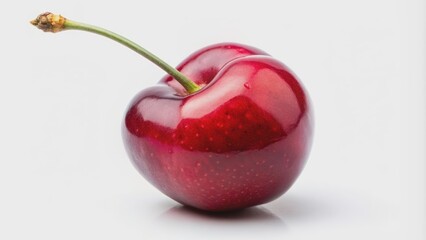 Juicy, ripe, and succulent cherry berry with a vibrant red color and subtle sheen, isolated on a clean white background.