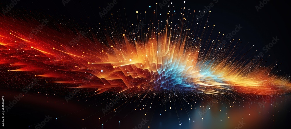 Poster digital graphic abstract background for technological processes, neural networks, digital data stora