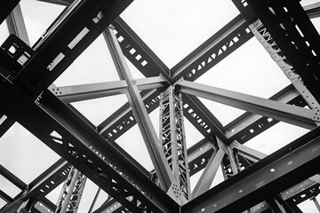 Black and White Image of a Steel Construction Beam Structure