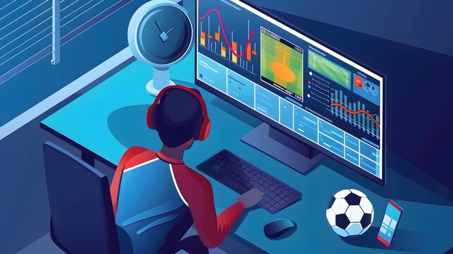 Online bet and analytics and statistics for soccer game, online sport betting concept.