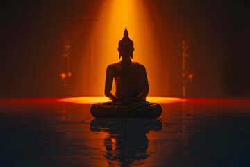 silhouette of Buddha sitting meditating,