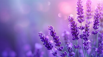 Obraz premium Enchanting Close-up of Lavender Flowers - Detailed Purple Blooms in Garden Setting on Colorful Background