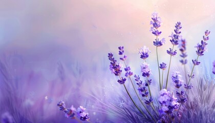Obraz premium Blooming Lavender Field: Realistic and Vibrant Purple Flowers Creating an Aromatic Atmosphere on Soft Background