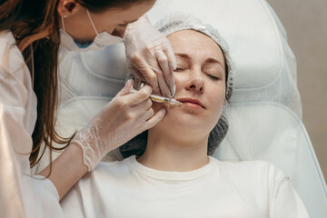 Realistic injections in face of adult women