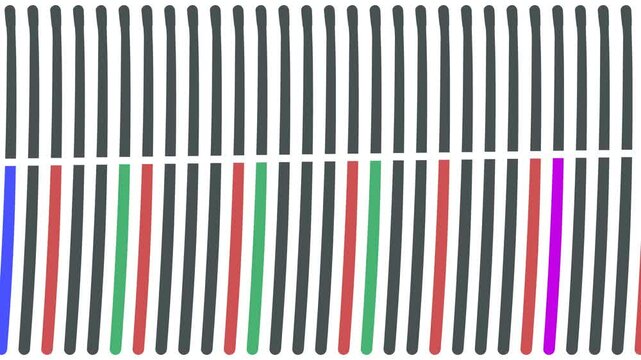 Two rows of vertical black and colored sticks move quickly.