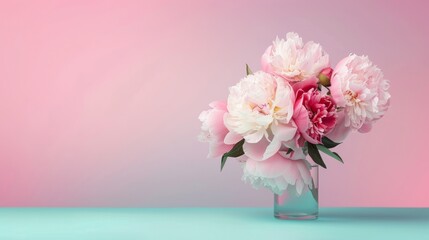 Fototapeta premium Dreamy Peony Blossoms - Elegant Wedding Floral Arrangement on Gradient Background