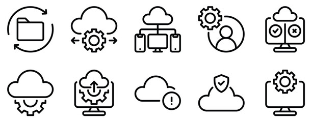 Cloud Algorithm Icon Set Cutting Edge Line Style Collection for Data Solutions