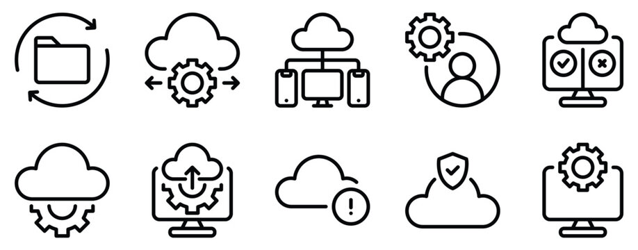 Cloud Algorithm Icon Set Cutting Edge Line Style Collection for Data Solutions