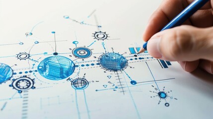 A close-up of a hand drawing a strategic roadmap for innovation, highlighting key milestones and goals