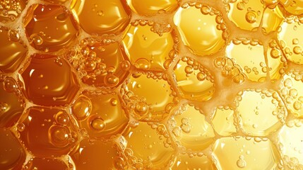 honeycomb filled with golden honey, with drops of honey dripping down the sides. 