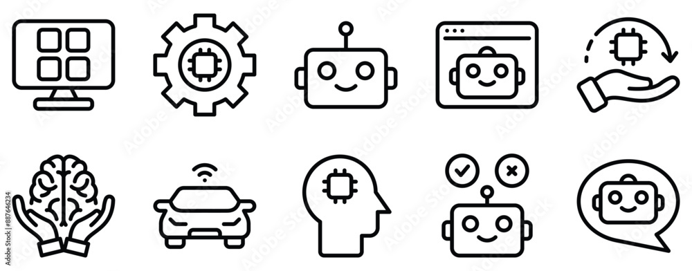 Poster artificial intelligence icon set futuristic line style collection for ai innovations