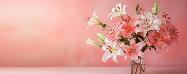 Obraz premium Graceful Lily Bouquet on Soft Pastel Background for Celebrations | Realistic Floral Arrangement for Events