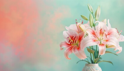 Fototapeta premium Elegant Lily Bouquet in Full Bloom Against Vibrant Backdrop for Celebrations