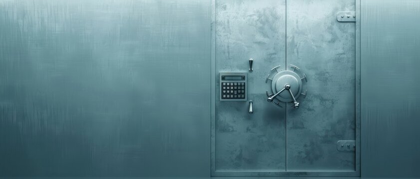 A bank vault door with a keypad entry and biometric scanner, indicating maximum security