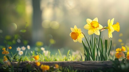 Vibrant Daffodil Flowers in Full Bloom in a Detailed Spring Garden Setting