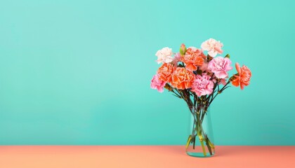 Obraz premium Vibrant Carnation Bouquet Perfect for Gifting | Assorted Colorful Flowers on Contrasting Background
